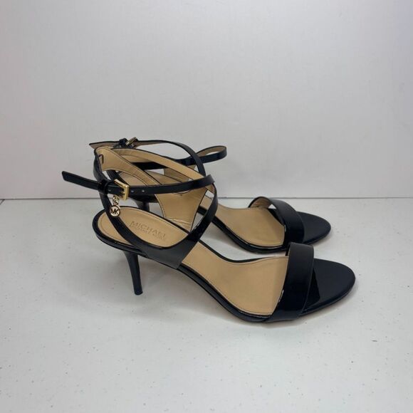 Michael Kors Simone Leather Mid Sandal Heel Ankle Strap Adjustable Designer - Picture 6 of 8